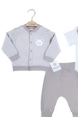 3-12 Ay Erkek Bebek Takımı Çizgili Bear Hırkalı Gri thumbnail 2