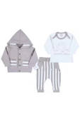 3-12 Ay Erkek Bebek Takımı Ayıcık Nakışlı Hırkalı Gri thumbnail 4