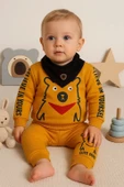 3-18 Ay Erkek Bebek Takımı Oynar Gözlü Fularlı 3'lü Sarı thumbnail 1