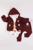 Yeni Doğan 3-6 Ay Erkek Bebek Takımı Monkey Kapişonlu Bordo - 1