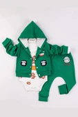 Yeni Doğan 3-6 Ay Erkek Bebek Takımı Monkey Kapişonlu Yeşil - 1