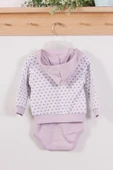 3-9 Ay Kız Bebek Alt&Üst Takımı Puan Kapişonlu 3'lü Lila - 2