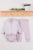 3-9 Ay Kız Bebek Alt&Üst Takımı Puan Kapişonlu 3'lü Lila - 1