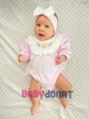 3-12 Ay Çiçek Nakışlı Tüllü Bandanalı Kız Bebek Romper Pembe - 5