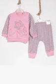 3-9 Ay Kız Bebek Takımı Kelebekli Çiçek Nakışlı 2'li Pembe thumbnail 1