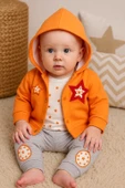 Yeni Doğan 3-6 Ay Kız Bebek Takımı Yıldız Kapişonlu Turuncu - 1