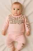3-18 Ay Kız Bebek Takımı Happy Yaprak 2'li Pembe - 1