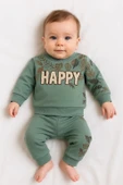 3-18 Ay Erkek Bebek Takımı Happy Yaprak 2'li Yeşil - 1