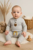 3-12 Ay New Waffle Çıtlı Düğmeli 2'li Mevsimlik Takımı Gri thumbnail 2