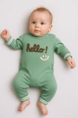 3-12 Ay Erkek Bebek Tulum Hello Nakışlı Yeşil - 1