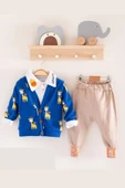 3-18 Ay Erkek Bebek Takımı Zürafa Gömlek Yakalı 3'lü Mavi - 2