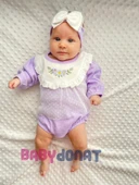 3-12 Ay Çiçek Nakışlı Tüllü Bandanalı Kız Bebek Romper Lila thumbnail 5