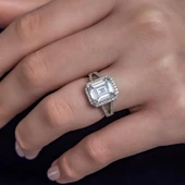 Baget Taşlı Gümüş Tektaş Yüzük - 9