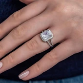 Baget Taşlı Gümüş Tektaş Yüzük - 8