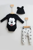 3-18 Ay Erkek Bebek Takımı Mickey Şapkalı 3'lü Siyah - 2