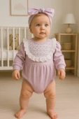 3-12 Ay Kız Bebek Tulum KARPUZ KOLLU Lila - 1