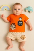 3-18 Ay Erkek Bebek Alt&Üst Takımı Maymun 2li Turuncu thumbnail 2