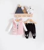 3-18 Ay Kız Bebek Alt&Üst Takımı Yelekli 3 lü Somon - 3