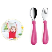 BabyJem Paslanmaz Çelik Çatal Kaşık Seti 522 Pembe - 1