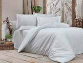 Çeyiz Diyarı Stripe Çift Kişilik Pamuk Saten Nevresim Takımı Beyaz - 1