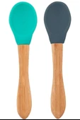 OiOi Bambu Saplı Silikon Mama Kaşığı 2li Aqua Green / Deep Blue - 1