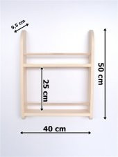 Ahşap 2 raflı mini Montessori kitaplık raf naturel 50x40 cm - 3