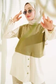 Bilekleri Tünelli Garnili Tunik Haki thumbnail 1