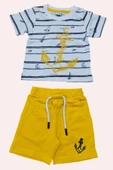 Erkek Bebek Çapa Baskılı Kısa Kol Çizgili Tişört Sarı Şortlu Takım thumbnail 7