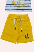 Erkek Bebek Çapa Baskılı Kısa Kol Çizgili Tişört Sarı Şortlu Takım thumbnail 10