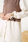 Bilekleri Tünelli Garnili Tunik Kahve - 4