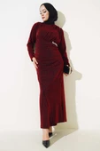 Taş Aksesuarlı Simli Elbise Bordo thumbnail 1