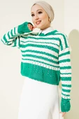 Çizgili Delikli Triko Kazak Zümrüt - 2