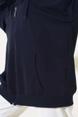 Kapüşonlu Fermuarlı Salaş Hırka Lacivert thumbnail 4