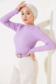 Fitilli Esnek Triko Kazak Lila thumbnail 1