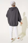 Kapüşonlu Fermuarlı Salaş Hırka Füme thumbnail 3