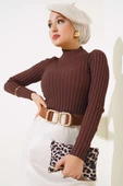 Fitilli Esnek Triko Kazak Kestane thumbnail 2