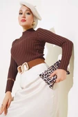 Fitilli Esnek Triko Kazak Kestane thumbnail 1