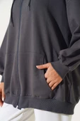 Kapüşonlu Fermuarlı Salaş Hırka Füme - 4