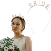 Rose Gold Renk Bekarlığa Veda Kristal Taş Bride Tacı İthal 16x10 cm - 1