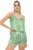 Çizgili Askılı Saten Pijama Takımı Yeşil thumbnail 2
