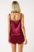 Askılı Saten Pijama Takımı Bordo thumbnail 3