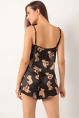 Ayıcık Desen Askılı Saten Pijama Takımı Siyah thumbnail 3