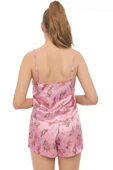 Gül Desen Askılı Saten Pijama Takımı Pembe thumbnail 3