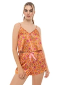 Çiçek Desen Askılı Saten Pijama Takımı Oranj thumbnail 2