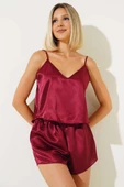 Askılı Saten Pijama Takımı Bordo thumbnail 1