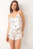 Kedi Desen Askılı Saten Pijama Takımı Beyaz thumbnail 2