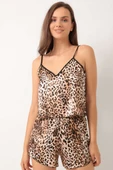 Leopar Desen Askılı Saten Pijama Takımı Latte thumbnail 2