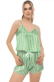 Çizgili Askılı Saten Pijama Takımı Yeşil thumbnail 1