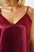 Askılı Saten Pijama Takımı Bordo thumbnail 4