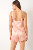 Flamingo Desen Askılı Saten Pijama Takımı Somon thumbnail 3